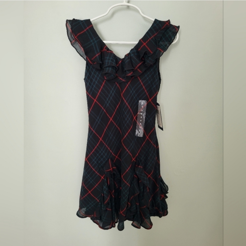 Polo Ralph Lauren Girls Size 6 V‎ Neck Ruffle Sleeveless Dress Green Black Red